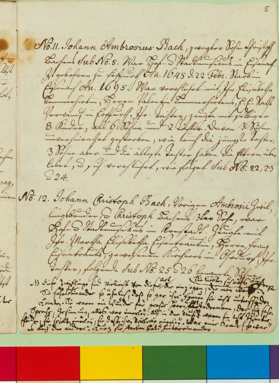 Musical Bach -perheen alkuperä (kynä ja muste paperille) tekijältä Johann Sebastian Bach