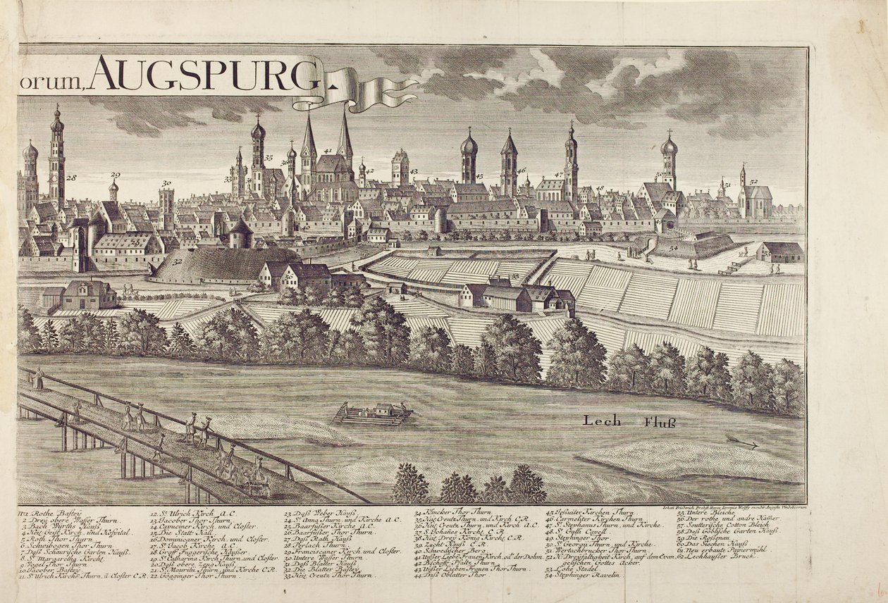 Panoraamanäkymä Augsburgiin (katso myös 273944) tekijältä Johann Thomas Kraus