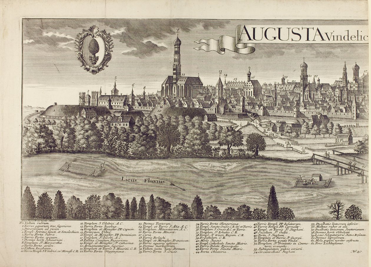 Panoraamanäkymä Augsburgiin (katso myös 273945) tekijältä Johann Thomas Kraus