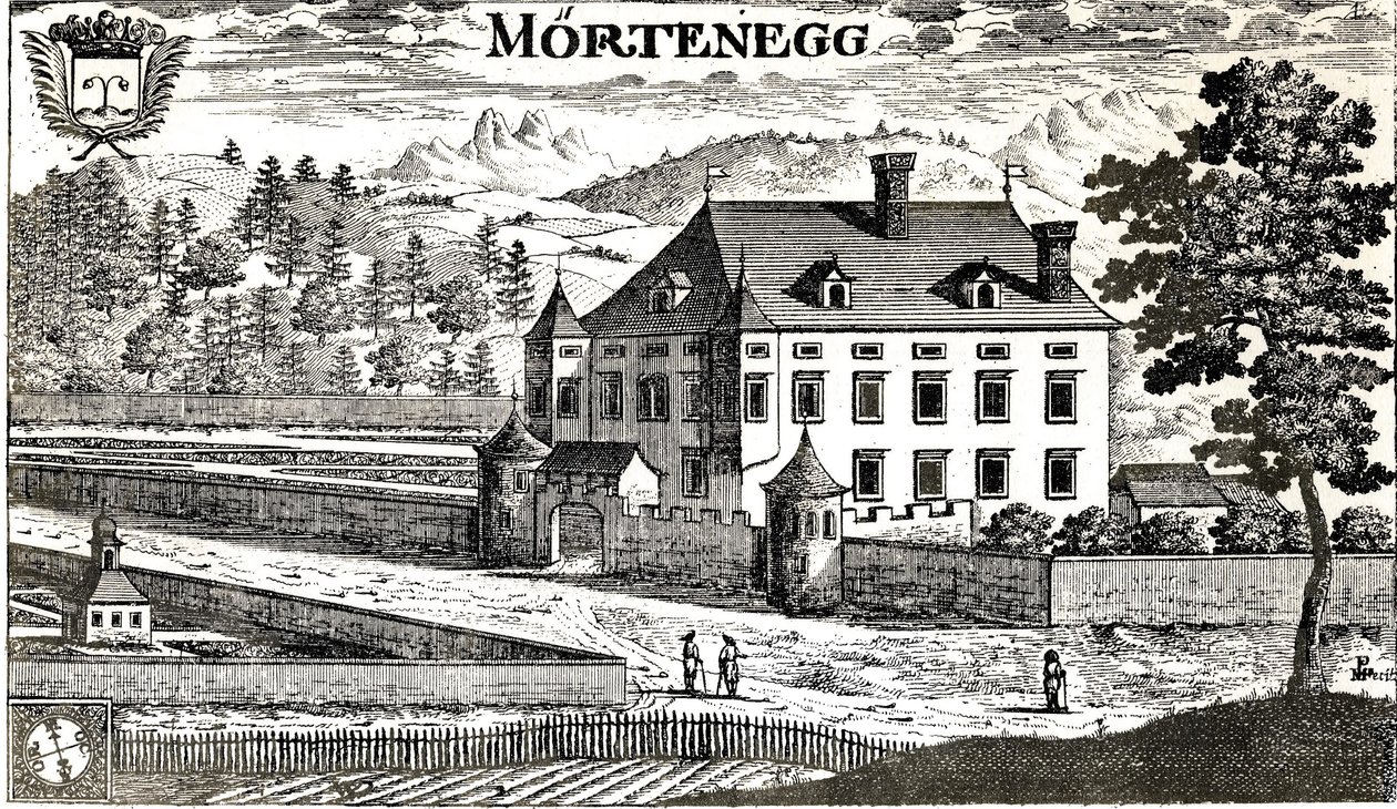 Moerteneggin linna vuonna 1680 Kärntenin kaupungissa Villachissa Kärntenissä / Itävalta / Euroopan unioni tekijältä Johann Weikhard von Valvasor
