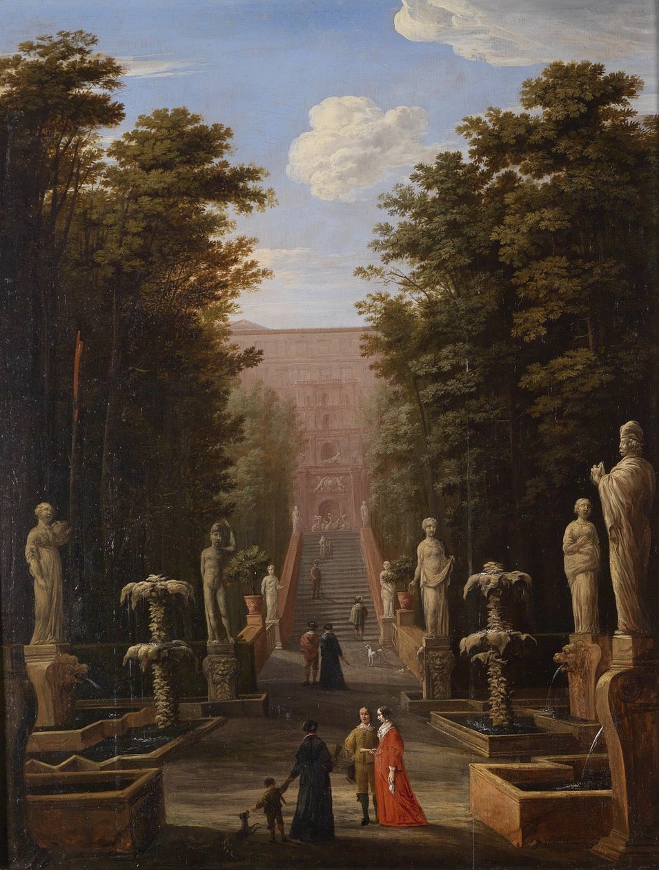 Eine elegante Gesellschaft in Gärten der Villa d 