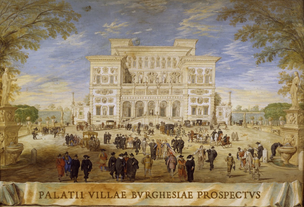 Näkymä Villa Borgheselle tekijältä Johann Wilhelm Baur