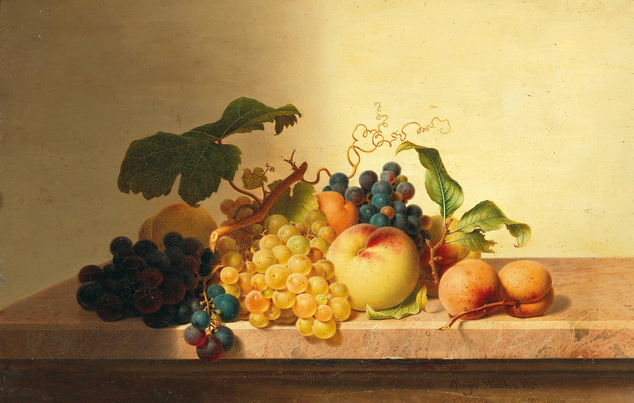 Stillleben mit Trauben, Pfirsichen und Marillen tekijältä Johann Wilhelm Preyer