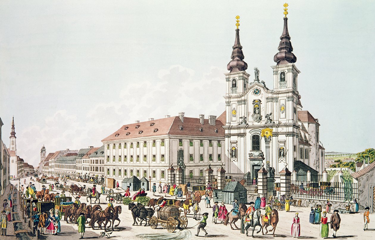 Mariahilfin seurakuntakirkko ja luostari, Wien, 1783 tekijältä Johann Ziegler