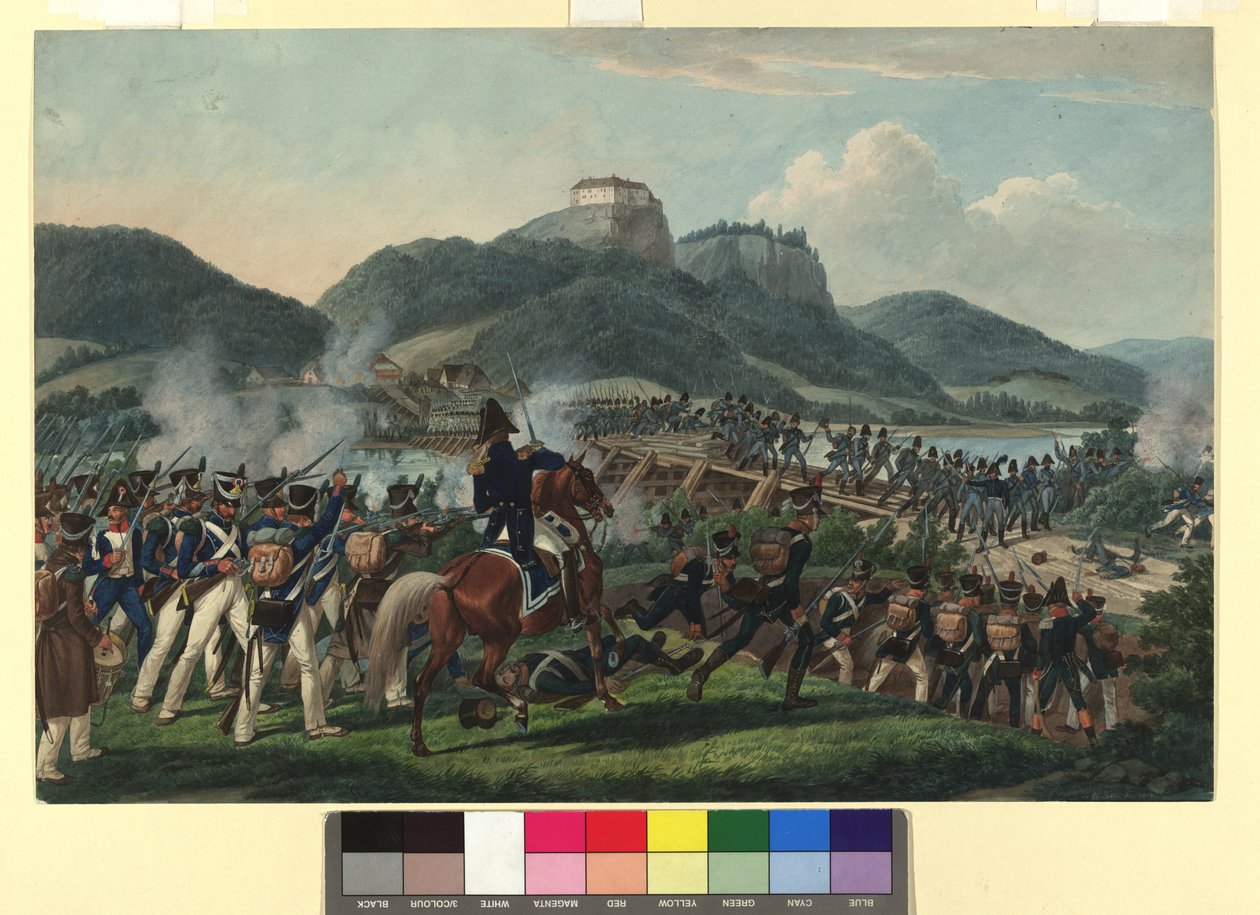 Paroni Hillerin johtamien itävaltalaisten joukkojen ylitys Hollenburgissa Draujoella 19. syyskuuta 1813 tekijältä Johann Adam Klein