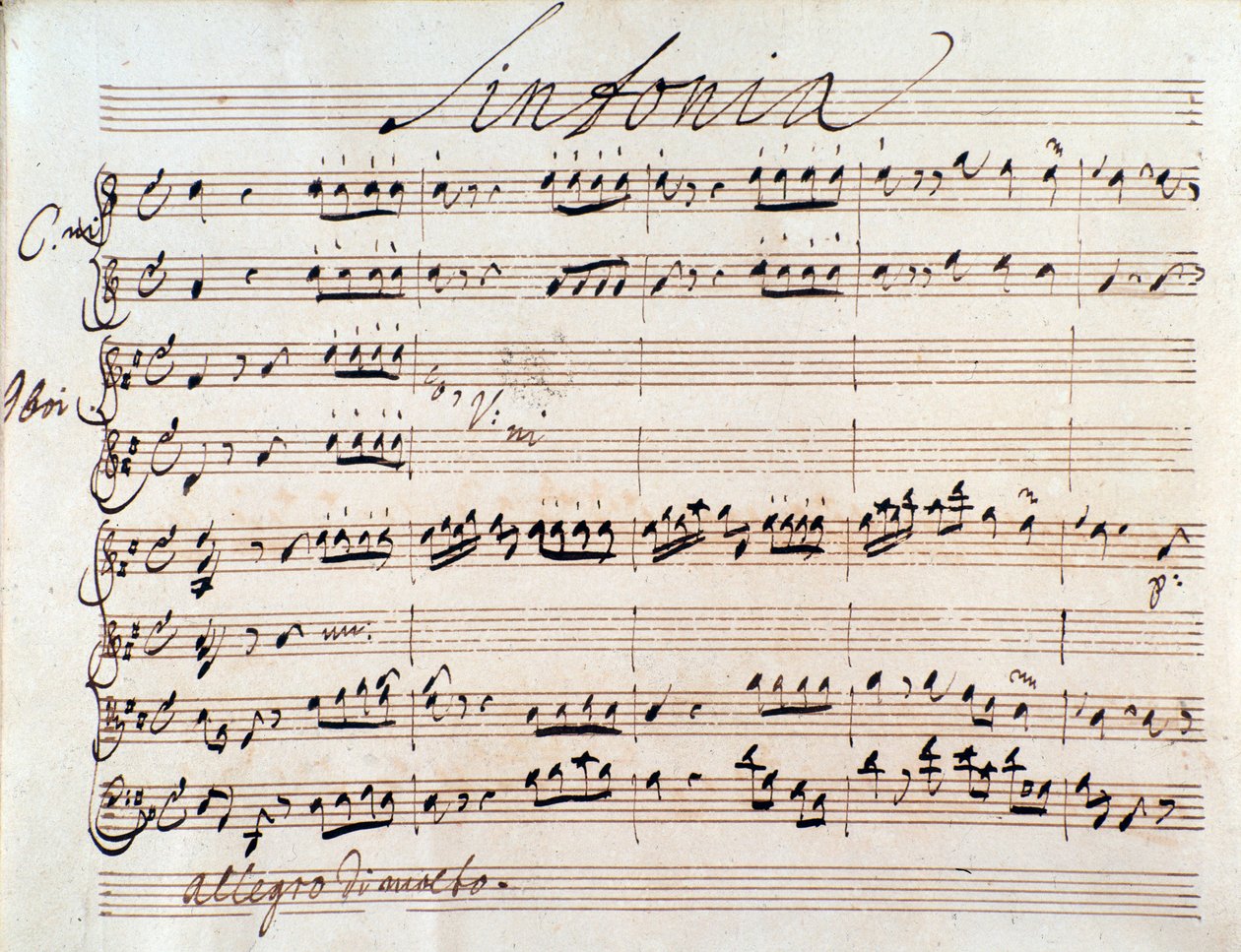 J A Hassen (1752) Adriano in Siria -musiikkipartituurin ensimmäinen sivu tekijältä Johann Adolph Hasse