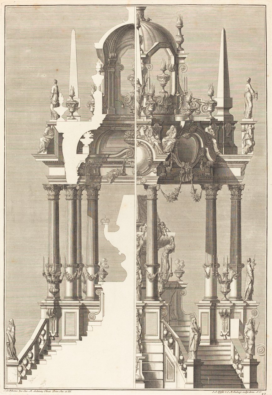 Katafalkki tekijältä Johann Andreas Pfeffel I after Giuseppe Galli Bibiena