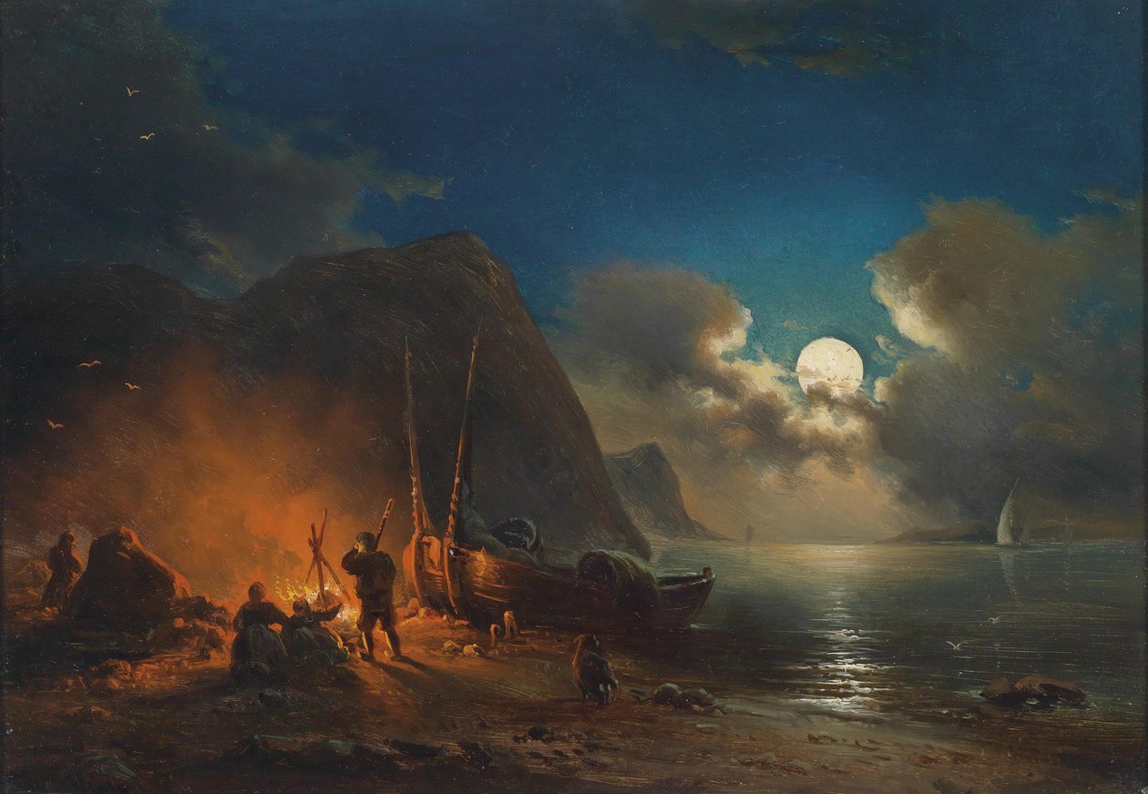 Romantisches Lagerfeuer im Mondschein tekijältä Johann Anton Castell