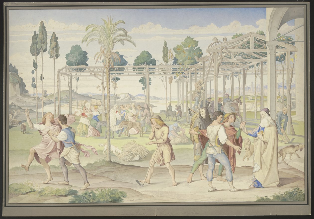 Viinitarhan työntekijöiden vertaus, joka on saanut inspiraationsa Primaticcion teoksesta ”Vertumnuksen puutarha” ja Poussin teoksesta ”Floran valtakunta” tekijältä Johann Anton Ramboux