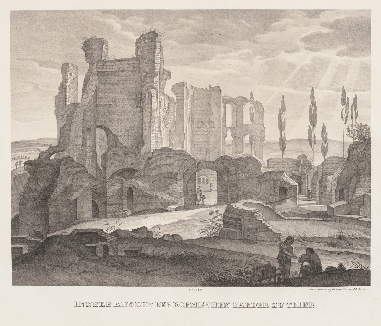 Sisäkuva Trierin roomalaisista kylpylöistä, 1826. tekijältä Johann Anton Ramboux