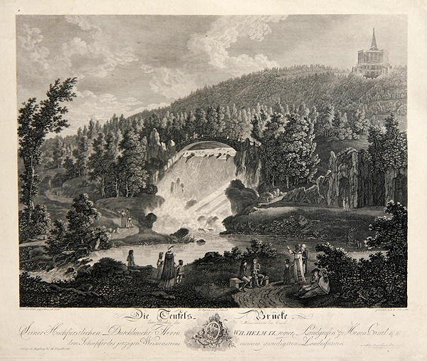 Paholaisen silta, kaiverrus J. Schroeder (kuparikaiverrus) tekijältä Johann August (after) Nahl