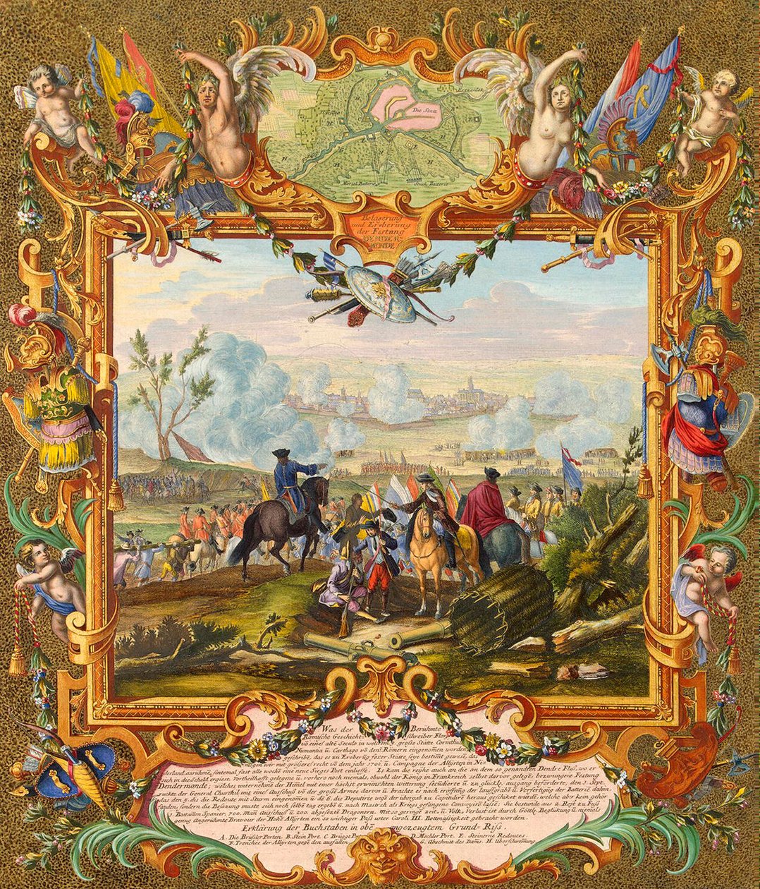 Liittoutuneiden joukkojen vangitsema Audenarden linnoitus vuonna 1708, 1700-luvun alku. tekijältä Johann August Corvinus