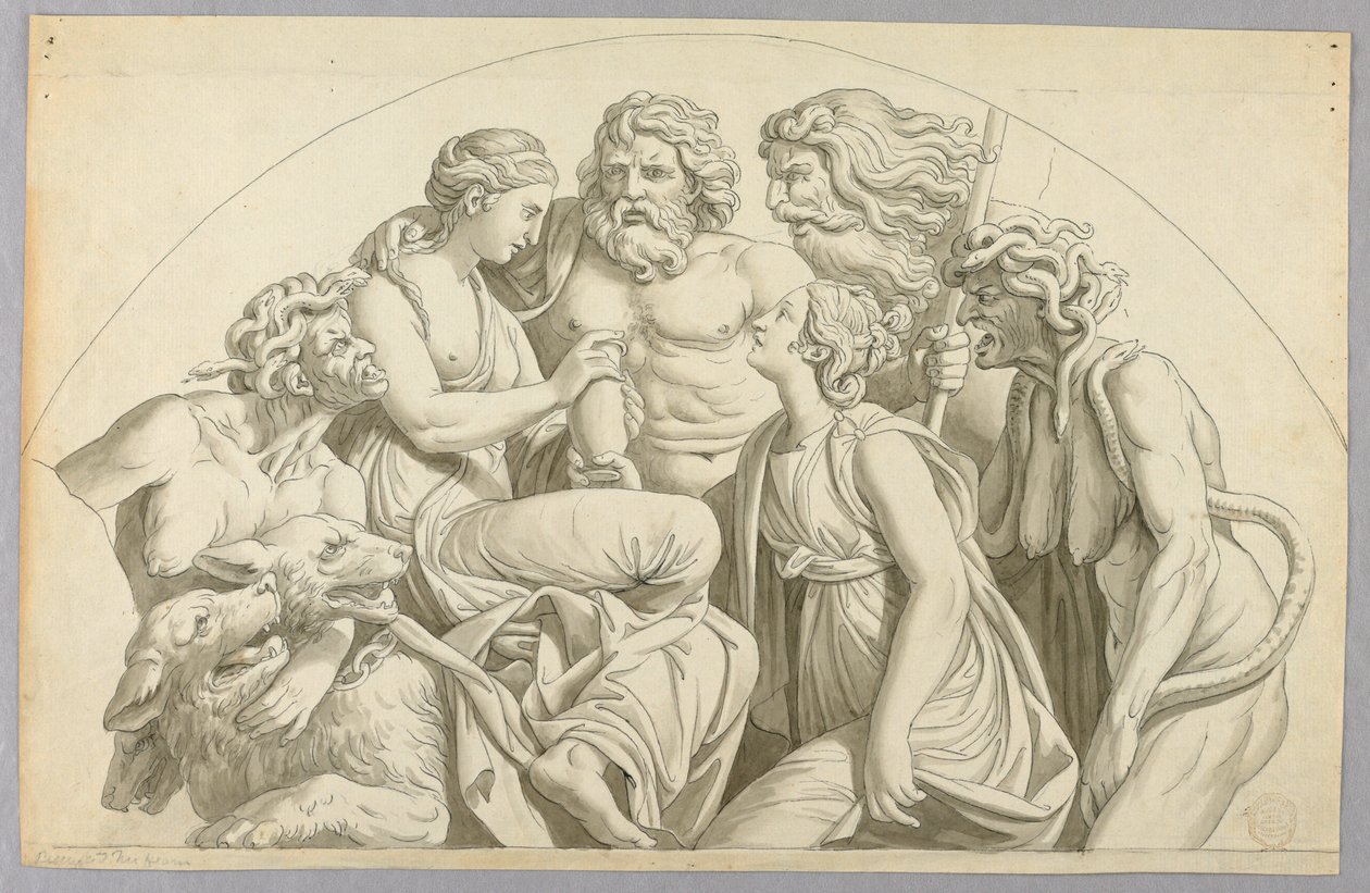 Psyche pyytää Proserpinea laittamaan vähän kauneuttaan uurnaan Venukselle tekijältä Johann August Nahl the Younger