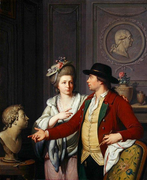 Samuel Nahl näyttää morsiamelleen veljensä rintakuvan tekijältä Johann August the Younger Nahl