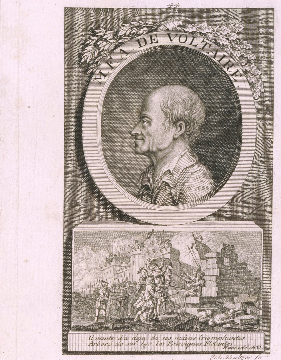 Muotokuva kirjailijasta, esseististä ja filosofista Francois Marie Arouet de Voltaire 1694-1778 tekijältä Johann Balzer