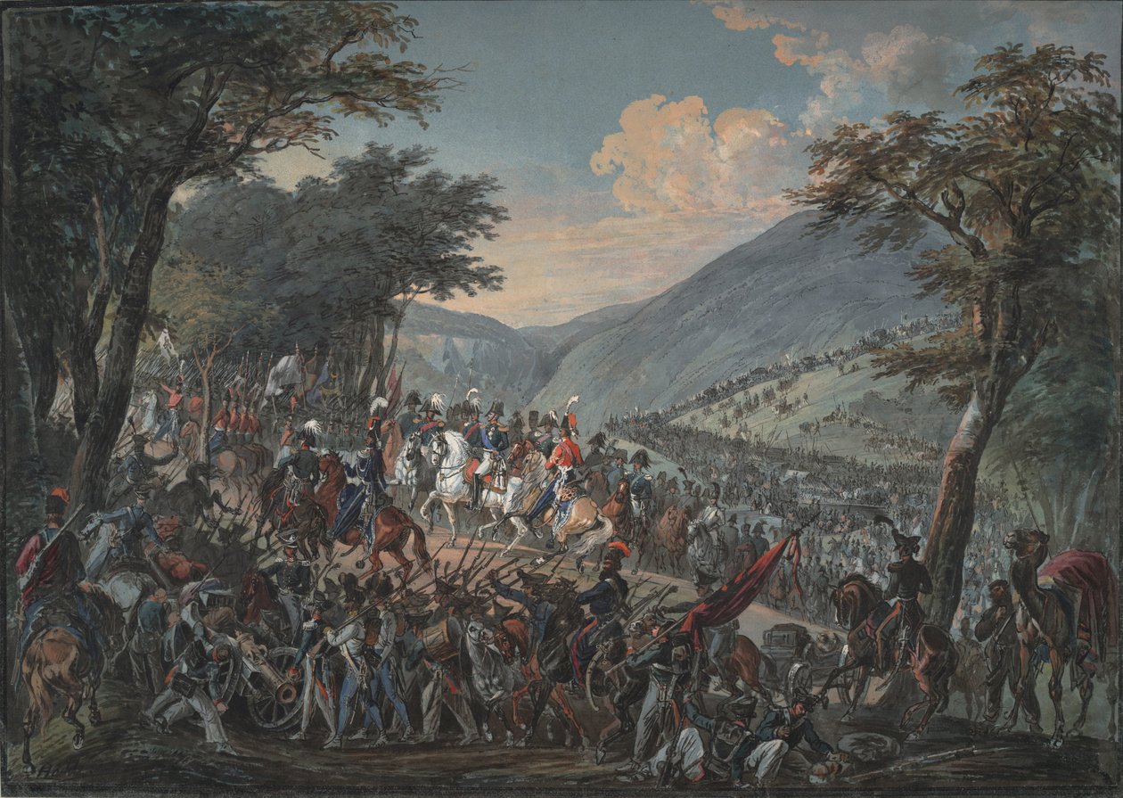 Keisari Aleksanteri I ja hänen seurueensa kulkivat Vosges-vuorten läpi heinäkuussa 1815, 1825 tekijältä Johann Baptist Hoechle