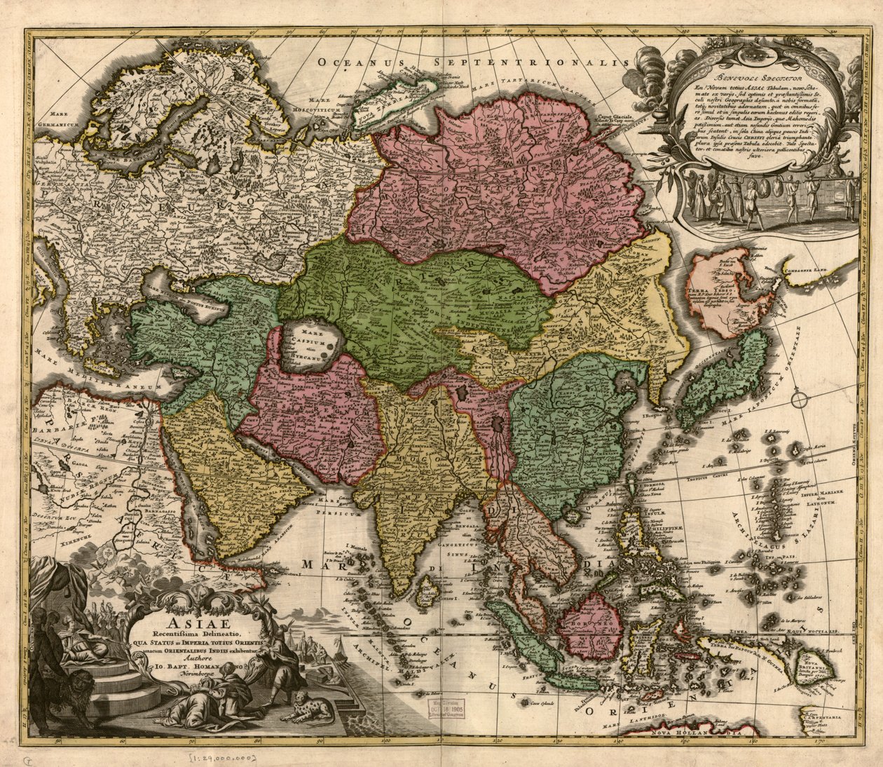Asiae recentissima delineatio, qua status et imperia totius orientis unacum orientalibus indiis exhibentur LOC 2007627524 tekijältä Johann Baptist Homann