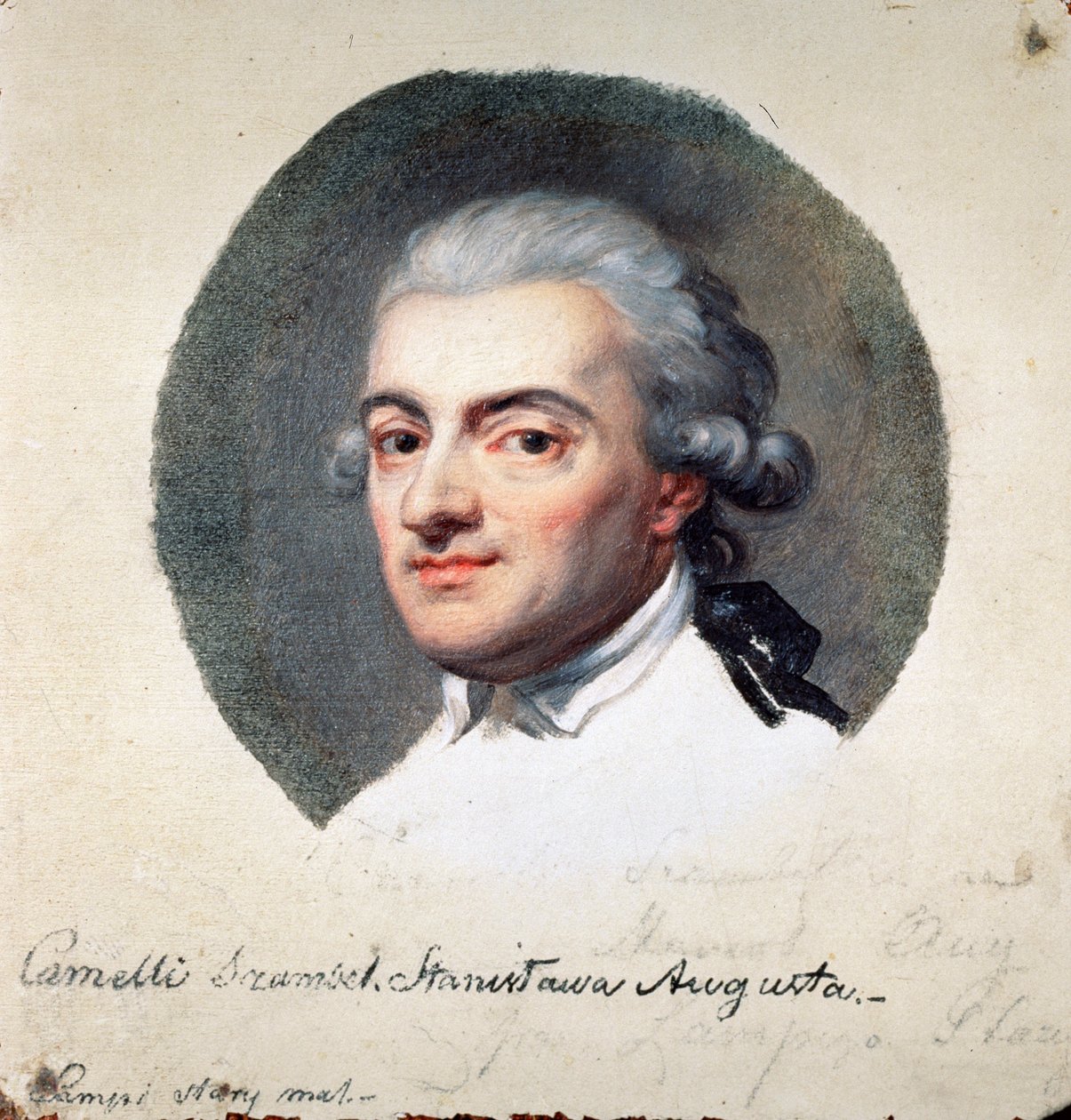 Puolan Stanislaw II Augustus Poniatowskin (1732-1798), molempien kansakuntien tasavallan viimeisen kuninkaan ja Liettuan suurherttuan muotokuva (Puolan Liettuan liittovaltion kuninkaan ja suurherttua Stanislaw II August Poniatowskin muotokuva). Jonkun työt tekijältä Johann Baptist I Lampi