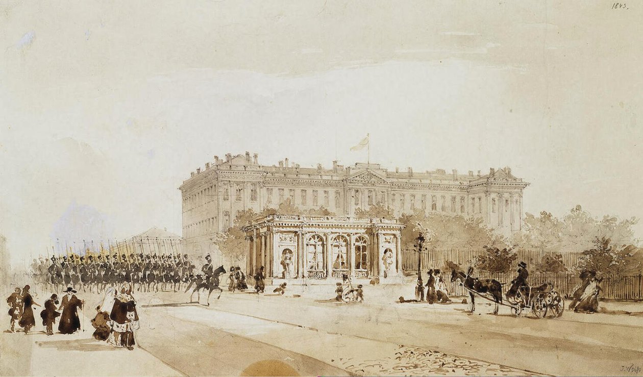 Näkymä Anichkovin palatsista Pietarissa, 1843 tekijältä Johann Baptist Weiss
