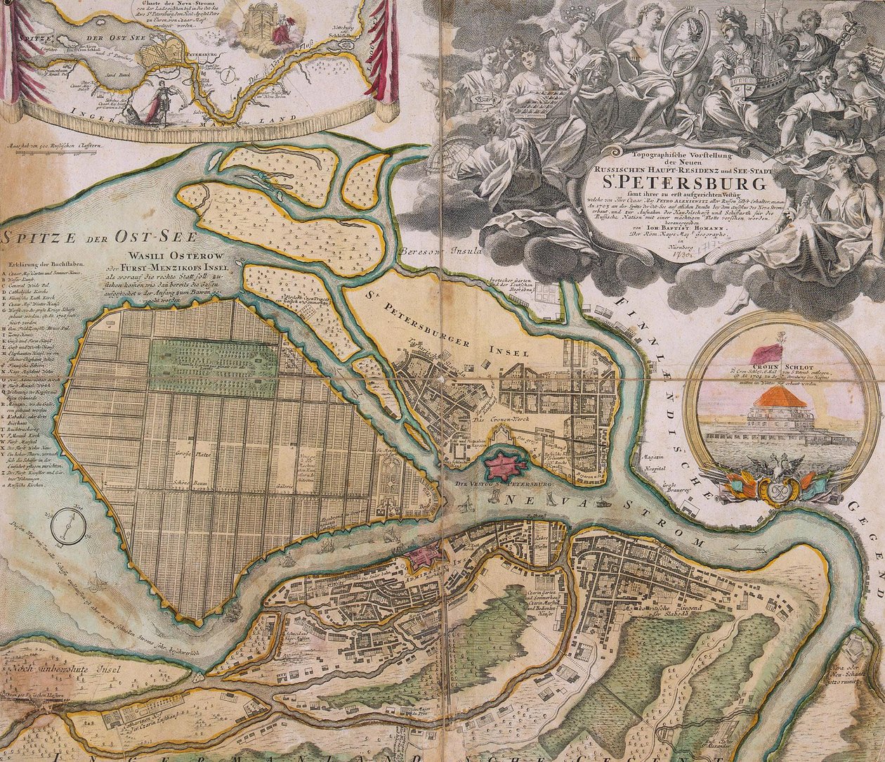 Pietarin kartta Pietarin yleiskaava, n. 1718-1719 tekijältä Johann Baptista Homann
