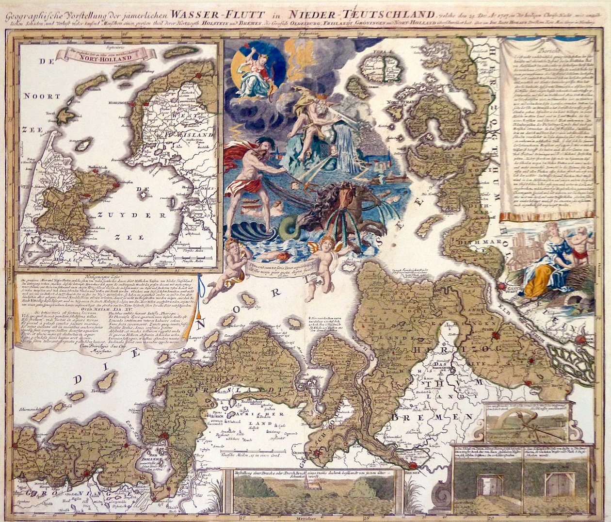 Kartta vuoden 1717 joulutulvasta tekijältä Johann Baptista Homann