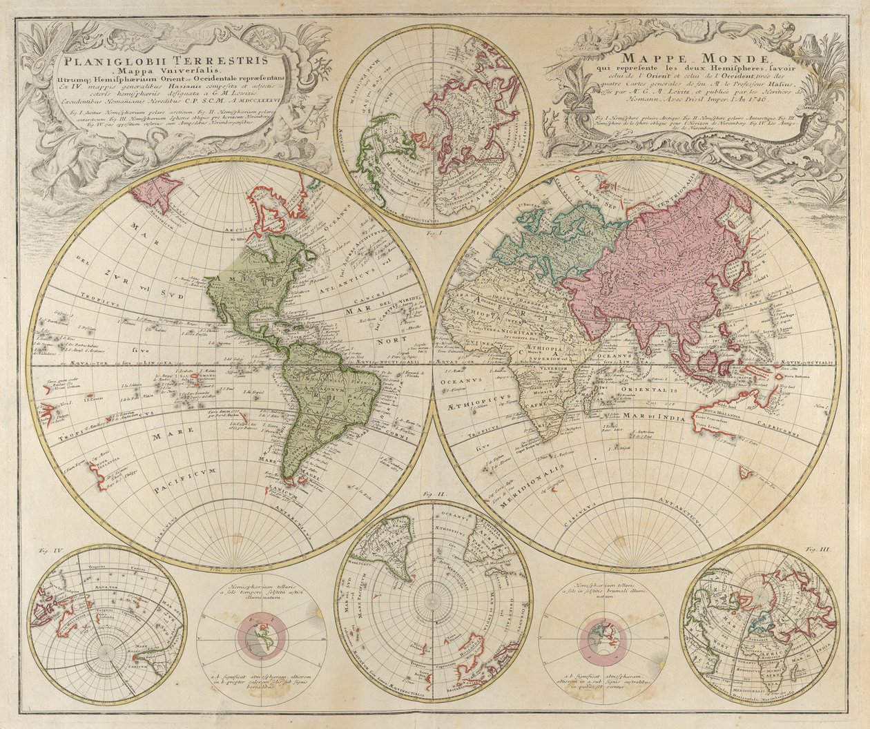 Planiglobii Terrestris Mappa Universalis..., 1746 tekijältä Johann Baptista Homann