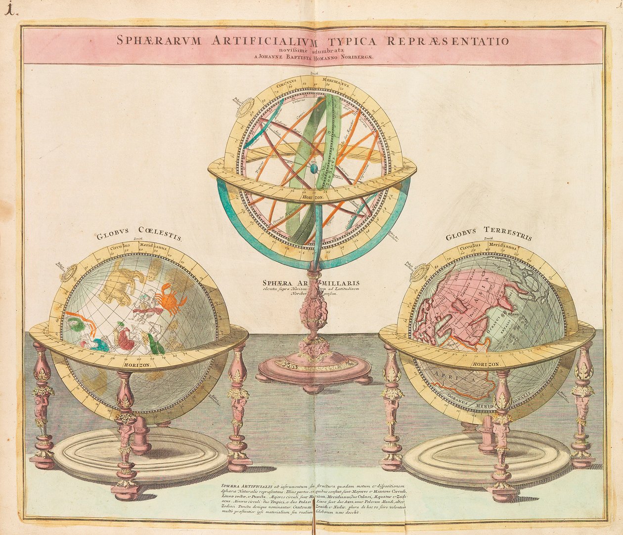 Maapallot koko maailman suuresta atlasesta, 1725. tekijältä Johann Baptista Homann