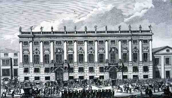Savoyn prinssi Eugenin palatsi, Wien, Entwruf einer historischen Architekturista, kaiverrus Johann Adam Delsenbach (1687-1765) 1721 (kaiverrus) tekijältä Johann Bernhard (after) Fischer von Erlach