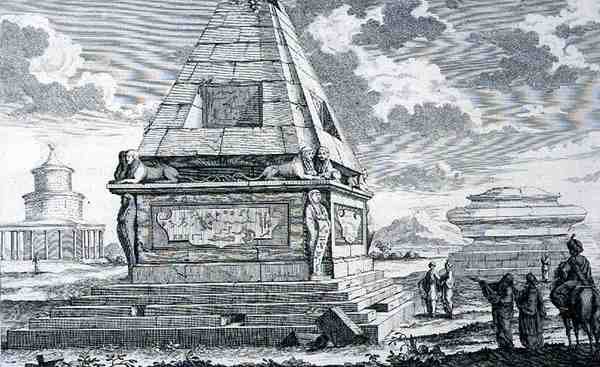 Haudat lähellä Kairoa, Egypti, kirjasta "Historiallisen arkkitehtuurin laatiminen" tekijältä Johann Bernhard (after) Fischer von Erlach