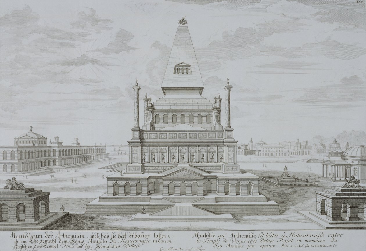 Halikarnassoksen mausoleumi, Bodrum, Turkki, luonnoksesta Historic Architecture, 1721 tekijältä Johann Bernhard Fischer von Erlach