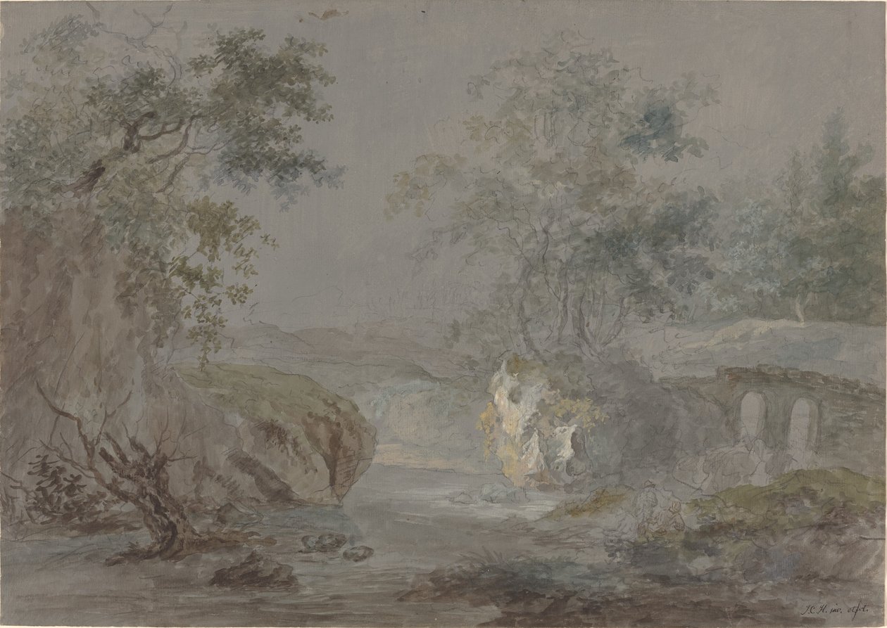 Metsäiset kalliot joen varrella tekijältä Johann Caspar Huber