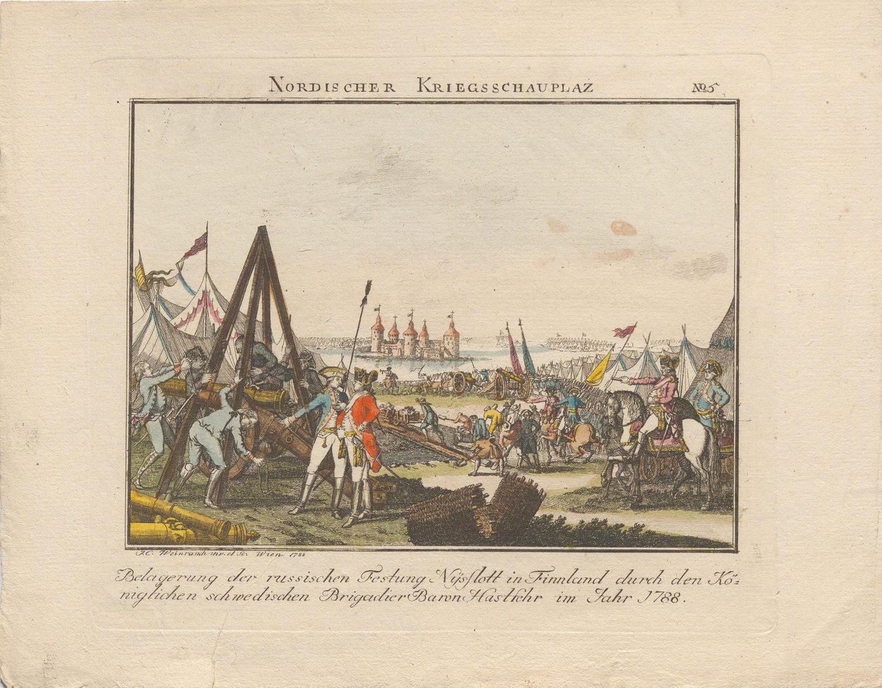 Venäläisen Nyslottin linnoituksen piiritys Suomessa, 1788. tekijältä Johann Caspar Weinrauch