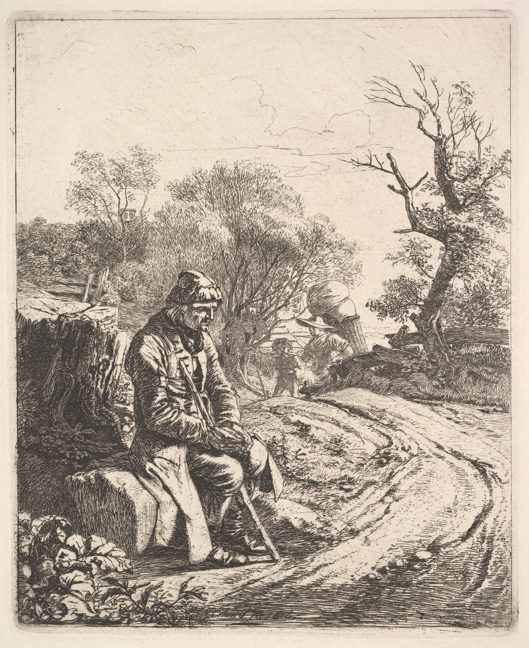 Vanha mies istuu tienvarrella, 1818. tekijältä Johann Christian Erhard