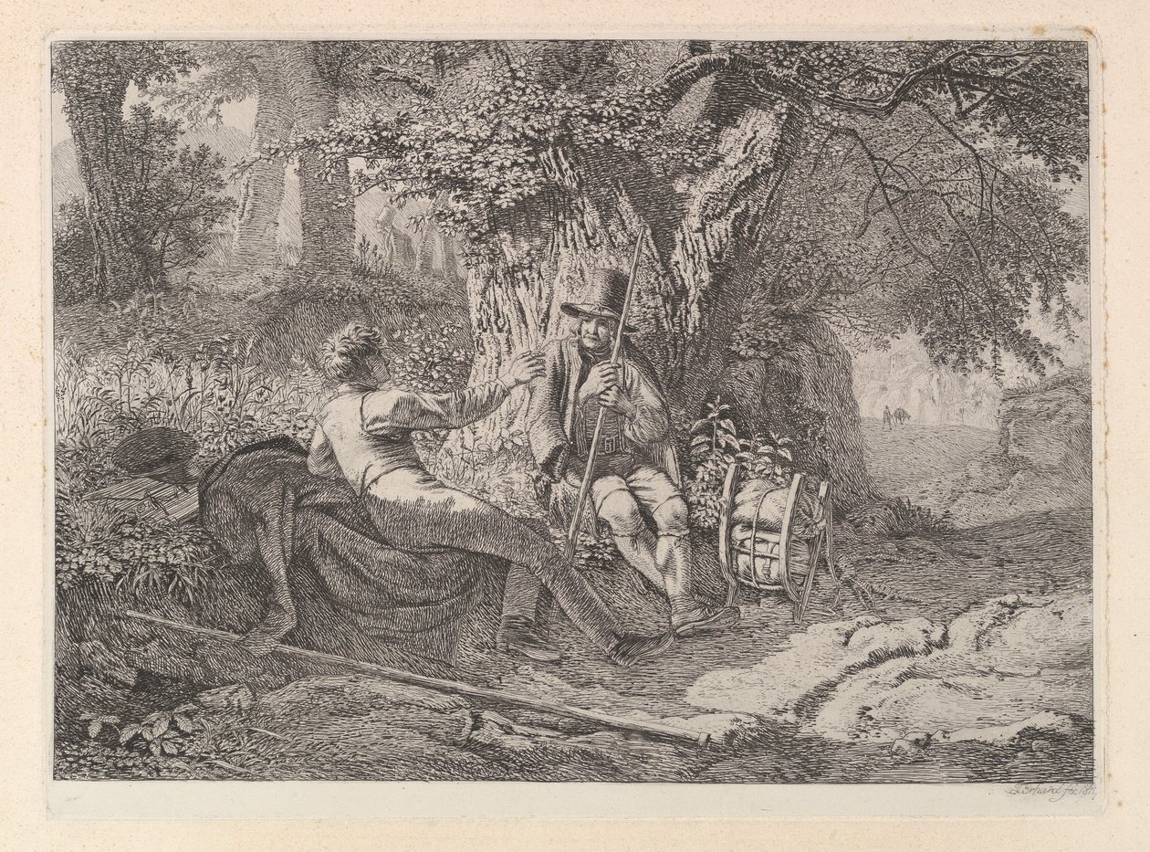 Taiteilija, lepää oppaansa kanssa, 1819. tekijältä Johann Christian Erhard