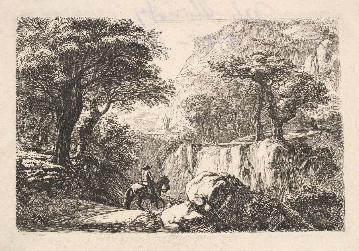 Ratsastaja rotkossa, 1800-luku. tekijältä Johann Christian Erhard