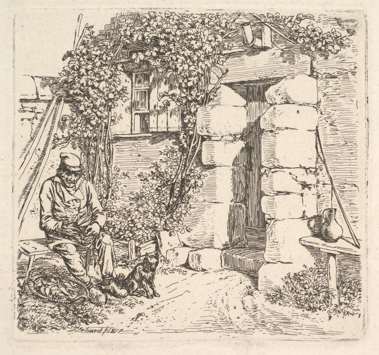 Vanha mies ja hänen Pomeranian koiransa, 1817. tekijältä Johann Christian Erhard