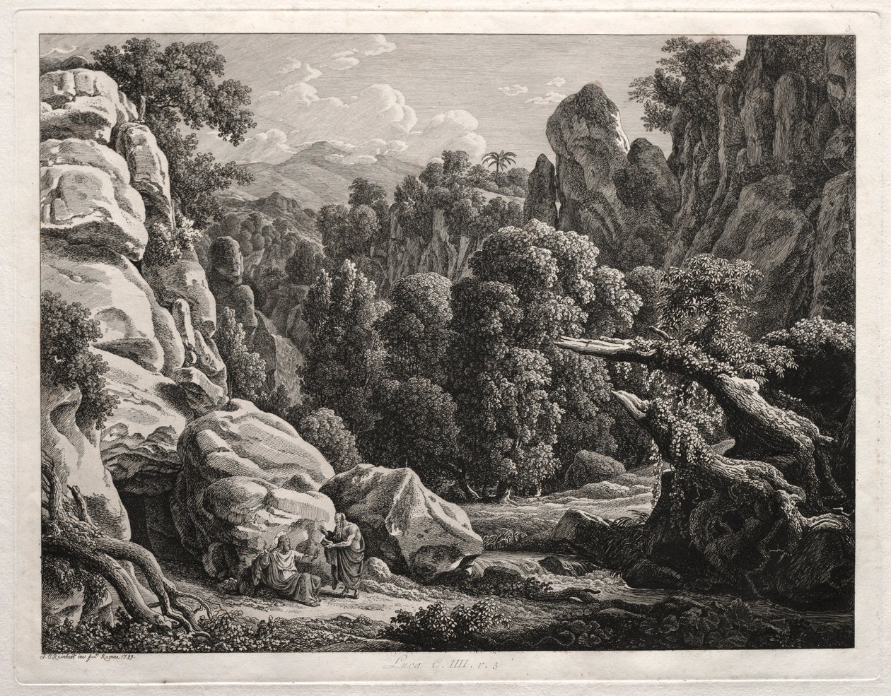 Sankarillinen maisema: Maisema Kristuksen kiusauksen kanssa, 1799. tekijältä Johann Christian Reinhart