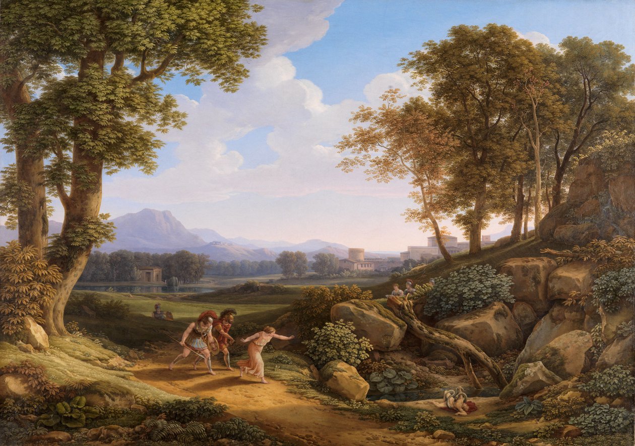 Klassinen maisema, jossa ovat Archemoros ja Hypsipyle tekijältä Johann Christian Reinhart