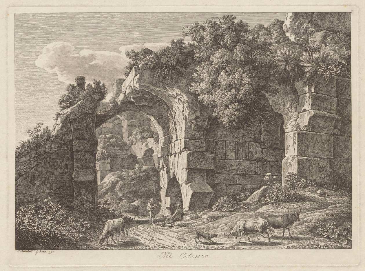 Colosseumissa (paimenia laumoineen raunioiden keskellä) tekijältä Johann Christian Reinhart