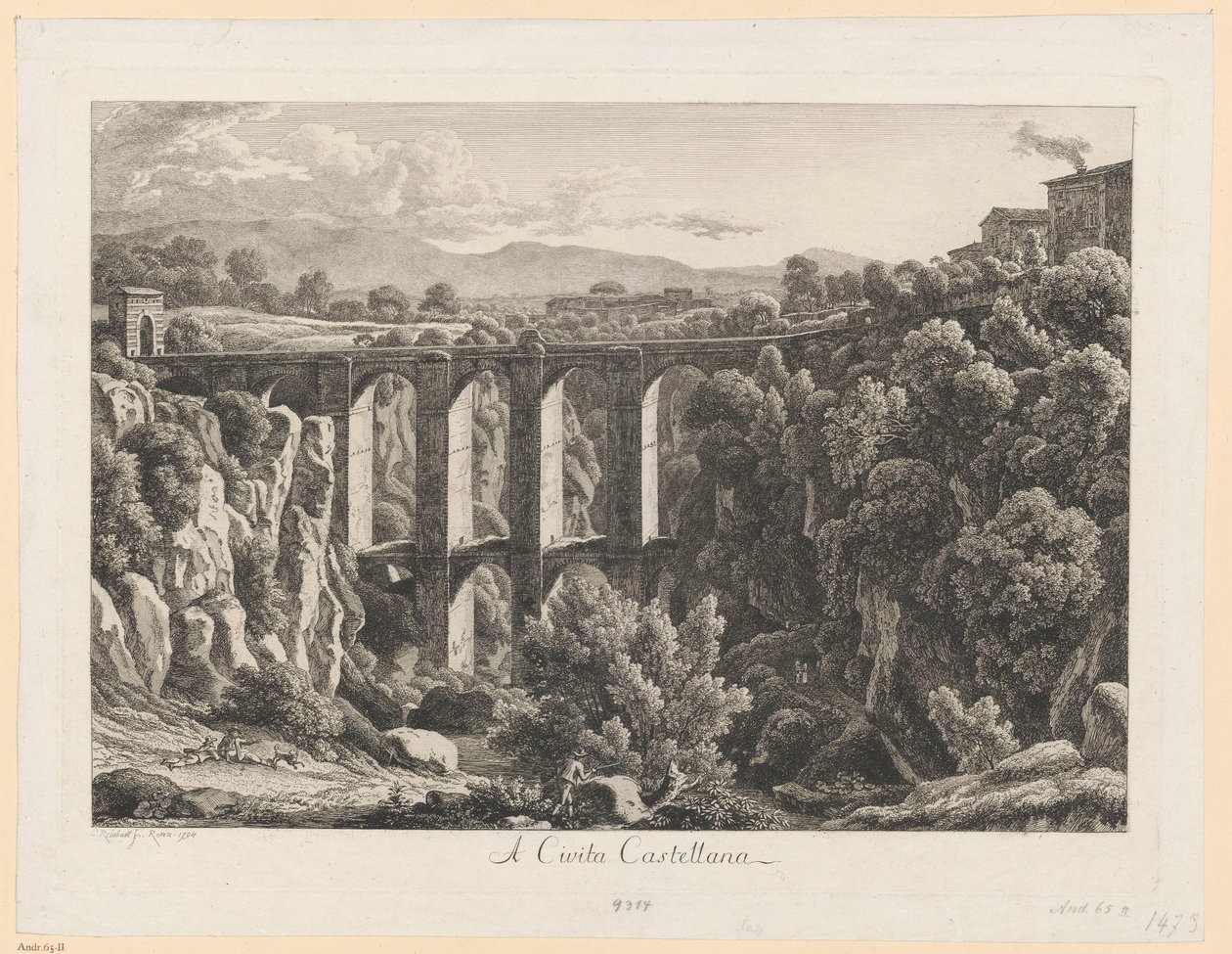 Maisema ja akvedukti - Civita Castellanan luona tekijältä Johann Christian Reinhart