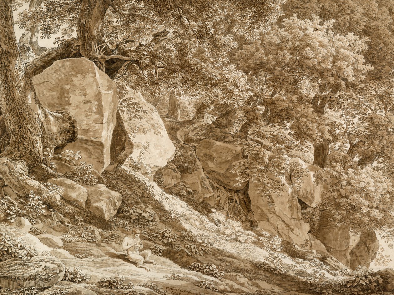 Kalliomaisema, jossa Pan soittaa huiluaan (Villa Chigin puistossa, Ariccia) tekijältä Johann Christian Reinhart