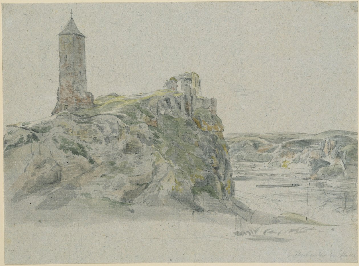 Giebichensteinin linnan rauniot Halle an der Saalen lähellä tekijältä Johann Christian Reinhart