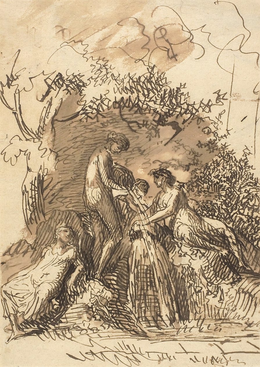 Nuoret tytöt suihkulähteellä, n. 1790-1799 tekijältä Johann Christian Reinhart