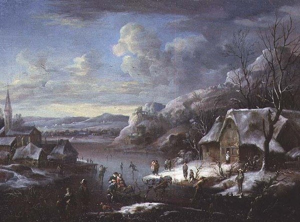 Talvikohtaus lukuisilla hahmoilla tekijältä Johann Christian Vollerdt or Vollaert