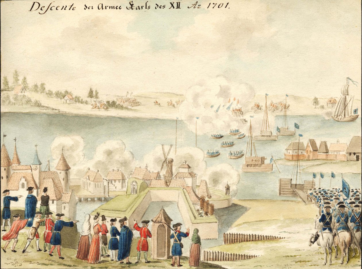 Kaarle XII ylittää Dünan 1701, 1770-1780 tekijältä Johann Christoph Brotze