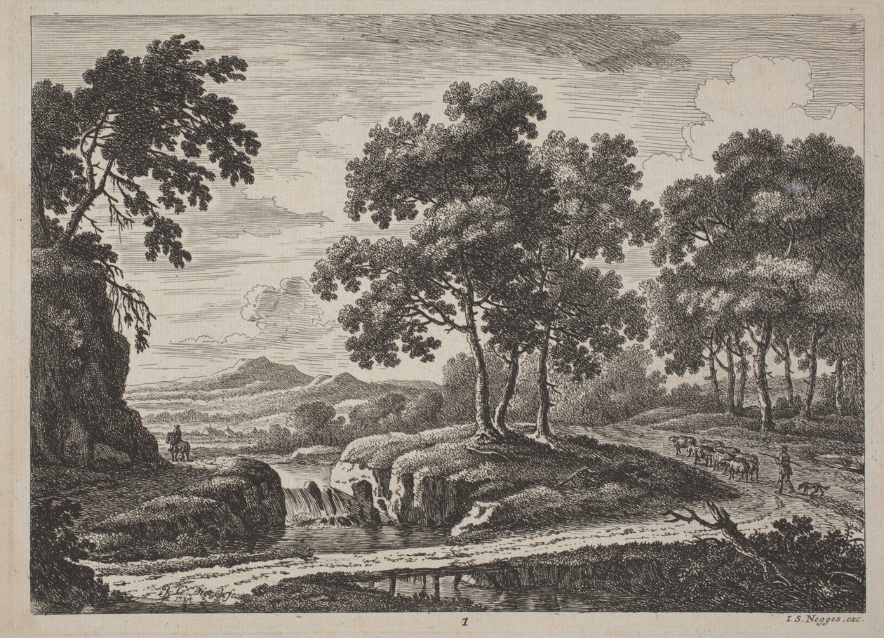 Panoraamamaisemat jokimatkailijoiden kanssa, 1734. tekijältä Johann Christoph Dietzsch