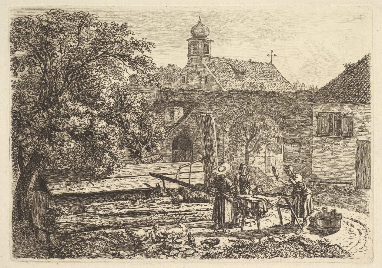 Pyykkäri arteesisella kaivolla tekijältä Johann Christoph Erhard