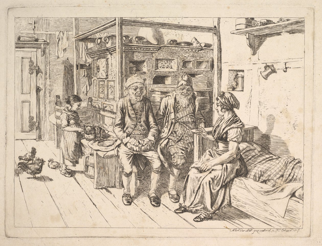 Juutalainen perhe istumassa uunin ympärillä tekijältä Johann Christoph Erhard