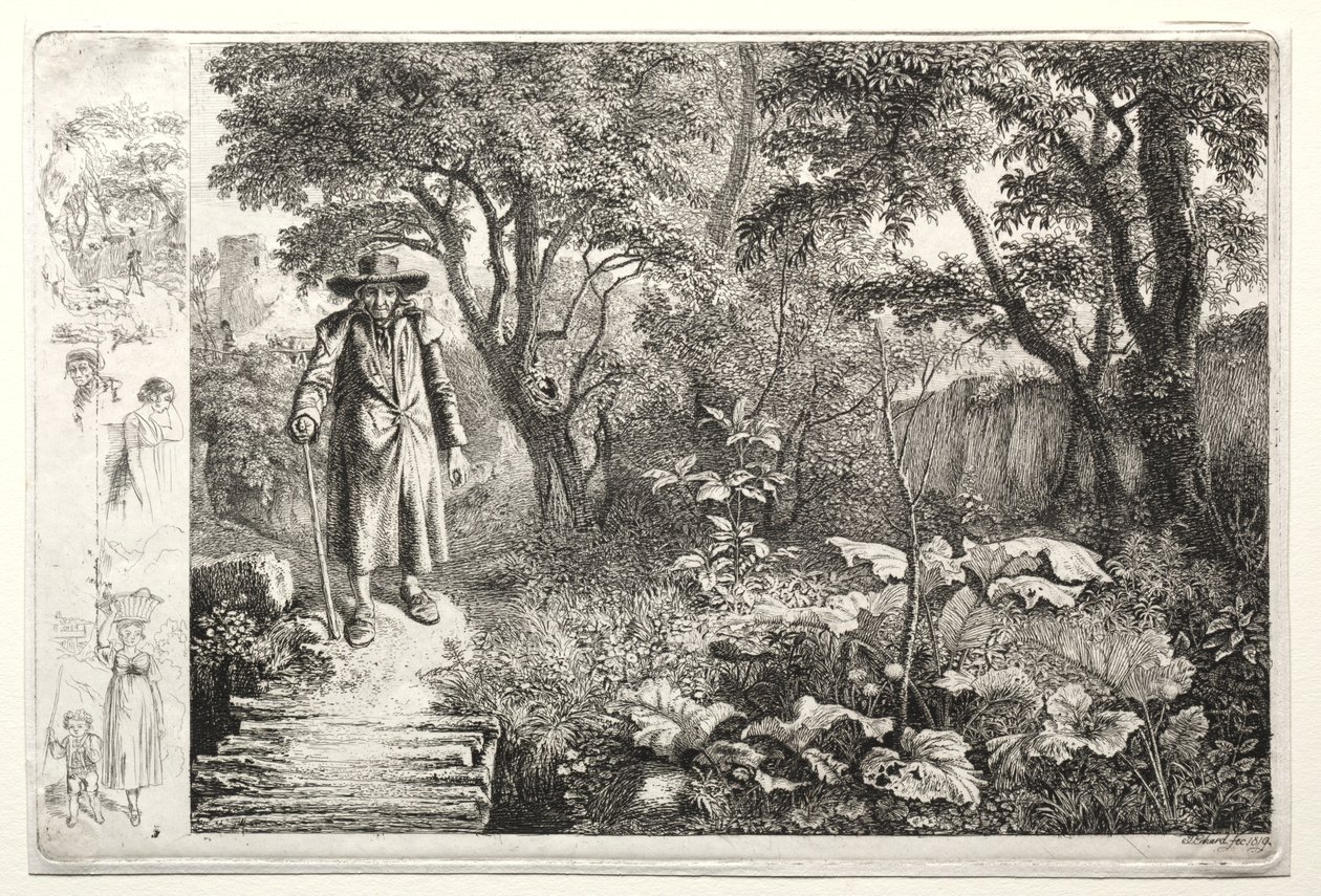 Vanhus ennen hirsisiltaa, 1819. tekijältä Johann Christoph Erhard