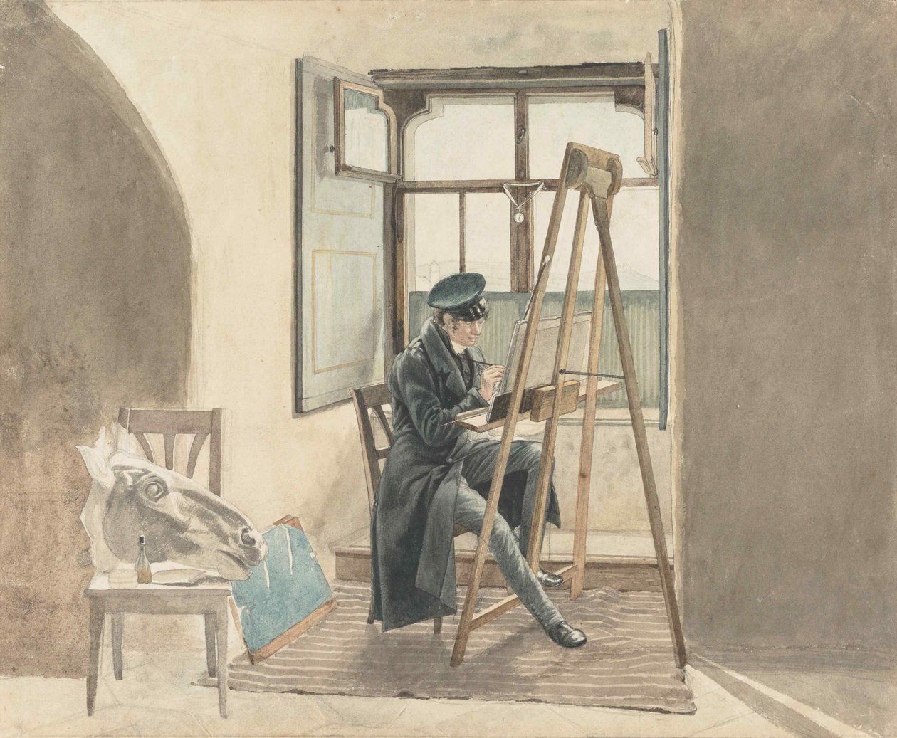 Taidemaalari Johann Adam Klein 1792-1875 ennen maalaustelinetään, 1818. tekijältä Johann Christoph Erhard